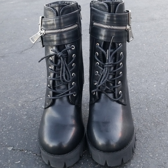 Last Size 8**🖤🍁Blk Almond Toe Lug Sole Platform - Picture 6 of 8